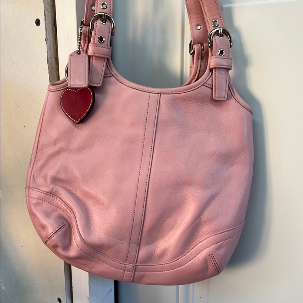 Coach Pink Leather Shoulder Bag with Hobo Silhouette
